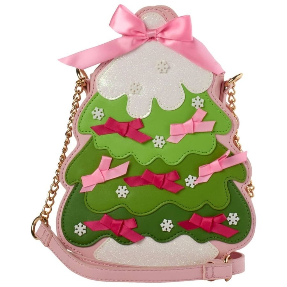 Betsey Johnson Christmas Tree Crossbody Bag Pink White Bow Purse NWT Holiday